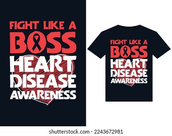 Ilustraciones de sensibilización sobre la enfermedad cardíaca de Fight Like A Boss Heart Disease para el diseño de camisetas listas para imprimir