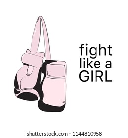  Fight like  girl poster. Feminist sign fashion illustration. Female art quote  typography. Woamn power sticker, sign, slogan