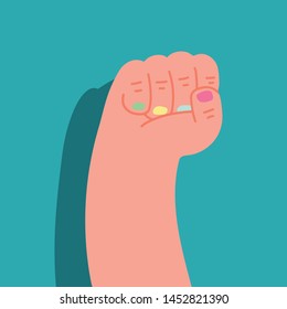 Fight like a girl. Woman's hand with her fist raised up. Girl Power. Feminism concept flat style vector illustration. Sticker, patch graphic design.