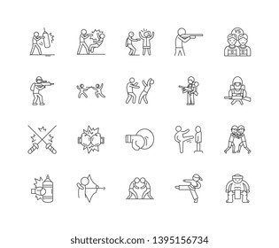 Fight line icons, signs, vector set, outline illustration concept 