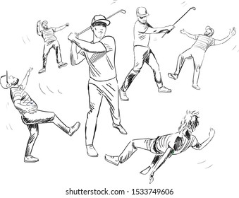 fight men golfers vector illustration