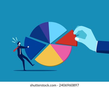 Fight for more sales. Businessmen fighting for share of financial pie chart 