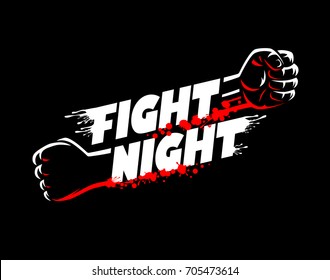 Fight Night Mma, Wrestling, Fist Boxing Championship For The Belt Event Poster Logo Template With Lettering