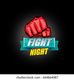 Fight night vector modern poster with text and red strong fist. mma, wrestling or fight club emblem design template