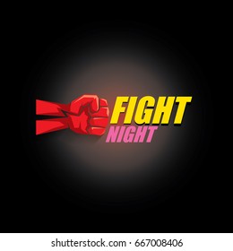 Fight night vector modern poster with text and red strong fist. mma, wrestling or fight club emblem design template