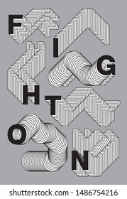 fight on, layered alphabet, words with phrases about cheer, vector illustration