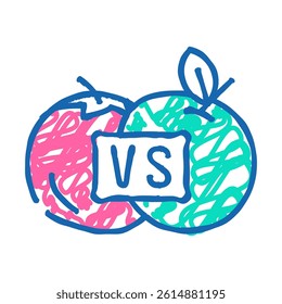 fight with oranges and tomatoes doodle icon sketch vector. fight with oranges and tomatoes sign. isolated symbol illustration