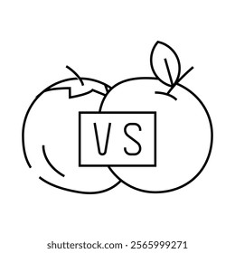 fight with oranges and tomatoes line icon vector. fight with oranges and tomatoes sign. isolated contour symbol black illustration