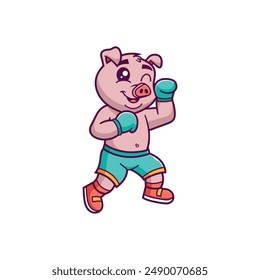 Fight Pig mascot character logo design vector illustration