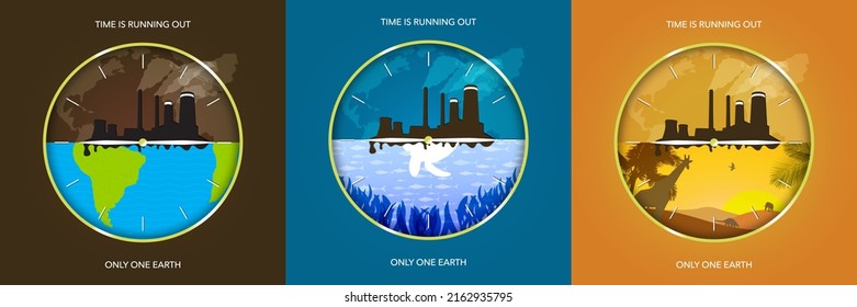 Fight pollution and Only One Earth concept abstract art collection. For World Environment day, world earth day, international mother earth day, endangered species day. Vector Illustration. Square. EPS