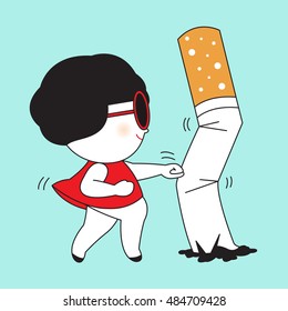 Fight Smoking Punching Cigarette Card Character illustration
