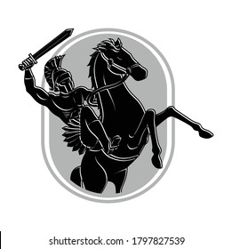 Fight Spartan With Horse Illustration Vector