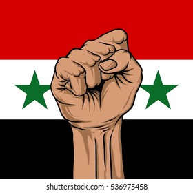 fight for Syria, hand fist on syria flag