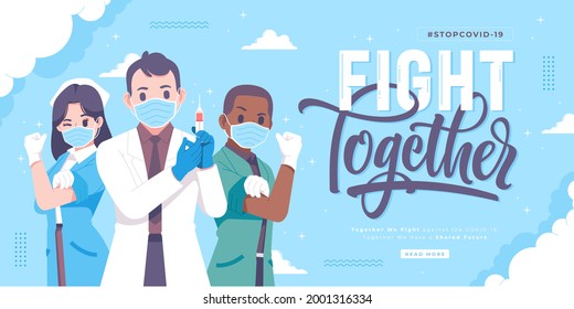 fight together against covid-19 concept banner design