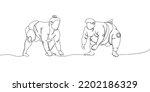 Fight of two sumo wrestlers one set line art. Continuous line drawing japan, fight, obesity, big man, person, pre-fight greeting, athlete, training, ring, sport.