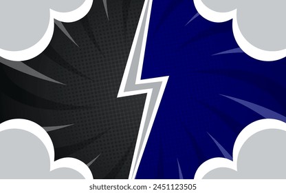 Fight versus cartoon comic background. Comic book colorful competition poster with halftone elements. Vector illustration