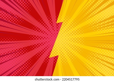 Fight versus pop art comic red yellow background with halftone and rays. Vector cartoon illustration in retro style. Design for comic book, poster, banner, competition