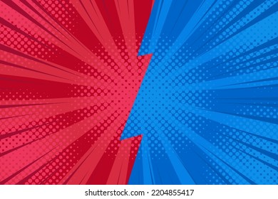 Fight versus pop art comic red blue  background with halftone and rays. Vector cartoon illustration in retro style. Design for comic book, poster, banner, competition