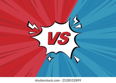 Fight versus pop art comic red blue background with rays and cloud. Vector cartoon illustration in retro style. Design for comic book, poster, banner.