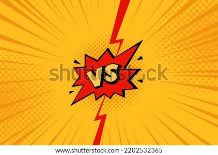 Fight versus pop art comic yellow background with halftone, rays, cloud. Vector cartoon illustration in retro style. Design for comic book, poster, banner, competition