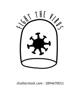 fight the virus lettering campaign with particle in dome line style vector illustration design
