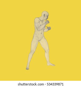 Fighter. 3D Model of Man. Human Body. Sport Symbol. Design Element. Vector Illustration. 