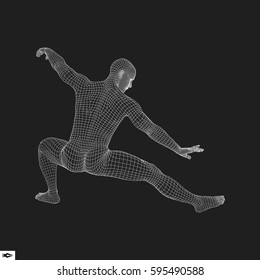 Fighter. 3D Model of Man. Human Body. Sport Symbol. Design Element. Vector Illustration. 
