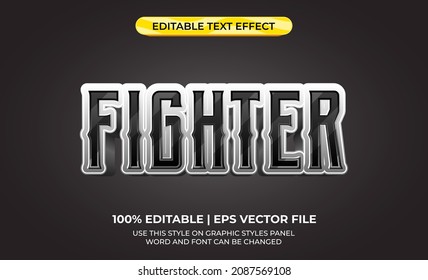 Fighter 3d text effect with metal theme. typography template metal for name tag esport game.