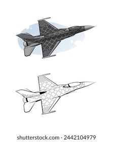 Ilustración vectorial de color de avión de combate