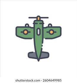 Fighter aircraft filled outline icon. Fighter aircraft color line illustration.