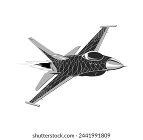 Fighter aircraft flight. 3 color vector