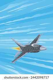Vuelo de avión de combate. Ilustración vectorial de página completa