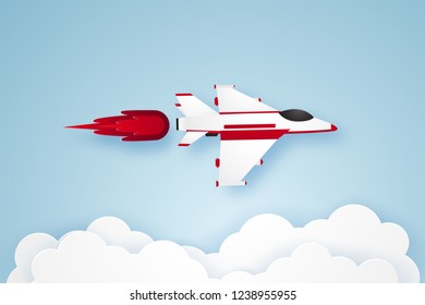 Fighter aircraft flying in the sky , paper art style