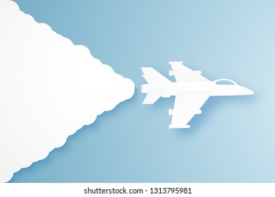 Fighter aircraft flying in the sky , paper art style