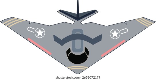 Vetor ilustração de um moderno bombardeiro furtivo B-2 com insígnias de estrela personalizadas em asas
