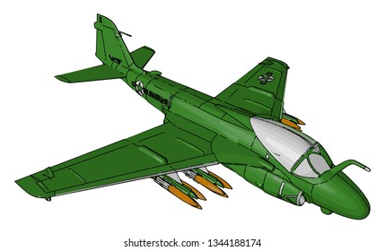 A fighter aircraft is a military aircraft designed primarily for air-to-air combat against other aircraft loaded with missile mainly used in war vector color drawing or illustration