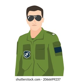 Fighter aircraft pilot in modern simple flat style isolated on white background. Handsome soldier concept vector illustrator.