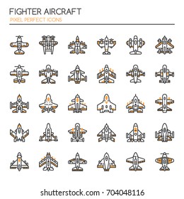 Fighter Aircraft , Thin Line and Pixel Perfect Icons