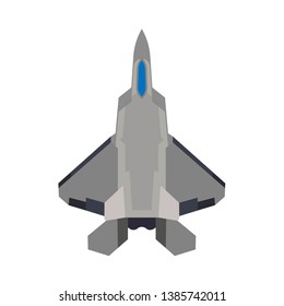 Fighter aircraft vector icon military plane top view. Supersonic assault jet war force transport. Cockpit cartoon bomber