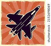 Fighter aircraft vector illustration in vintage colored styles on background with grunge textures on separate layers