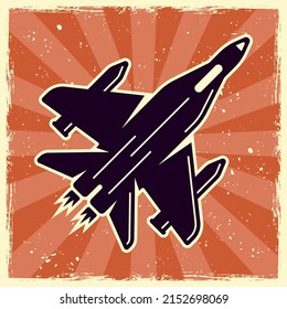 Fighter aircraft vector illustration in vintage colored styles on background with grunge textures on separate layers