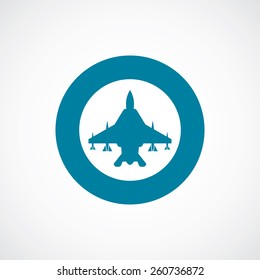 fighter airplane icon bold blue circle border, white background  
