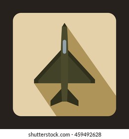 Fighter airplane icon in flat style with long shadow