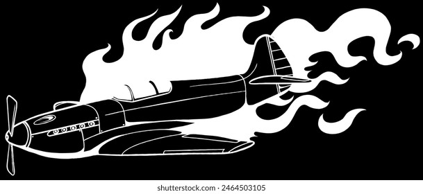 fighter airplane in white line on black background