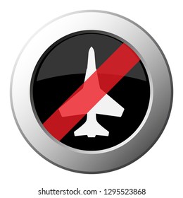 fighter - ban round metallic push button with white icon on black and diagonal red stripe