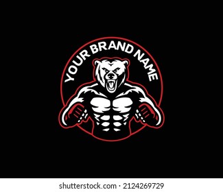 Fighter bear logo with mma gloves