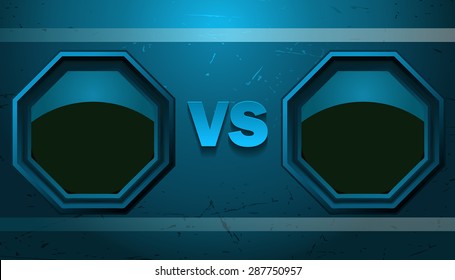 Fighter Blue Versus Screen with Blank Octagonal Frames, Vector Illustration.