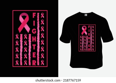 Fighter, Breast cancer awareness t-shirt design, ready to print for apparel, poster, and illustration. Modern, simple, lettering t-shirt vector