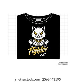 Fighter Cat text Vector  Illustration, Streetwear, Typography,Graffiti, poster, on white background