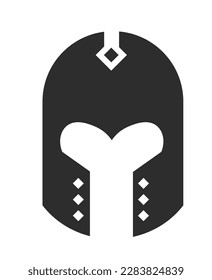 Fighter or crusader iron helmet, war and battlefield protection for men. Uniform and headpieces. Medieval or ancient warrior or knight equipment isolated monochrome icon. Vector in flat style